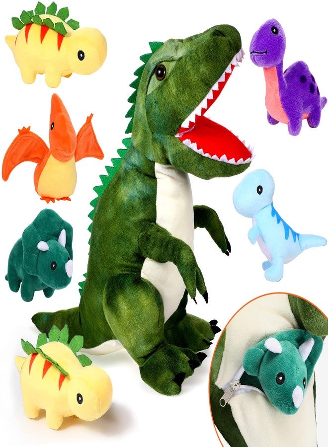 Chalyna 15.7 Inch Plush Dinosaur Plush Stuffed Animal with 5 Cute Little Dinosaurs in Tummy Carrier Baby Dinosaur Gift Set Kid Soft Cuddly Stuffed Pillow for Valentines Birthday Party Favor - Image 1